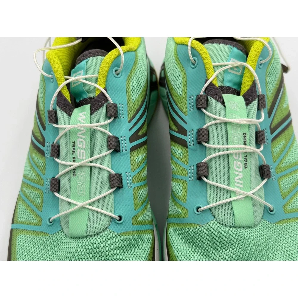 Salomon Wings Pro 2 Women 9.5 Trail Running Shoes Mint Green Lime Quicklace